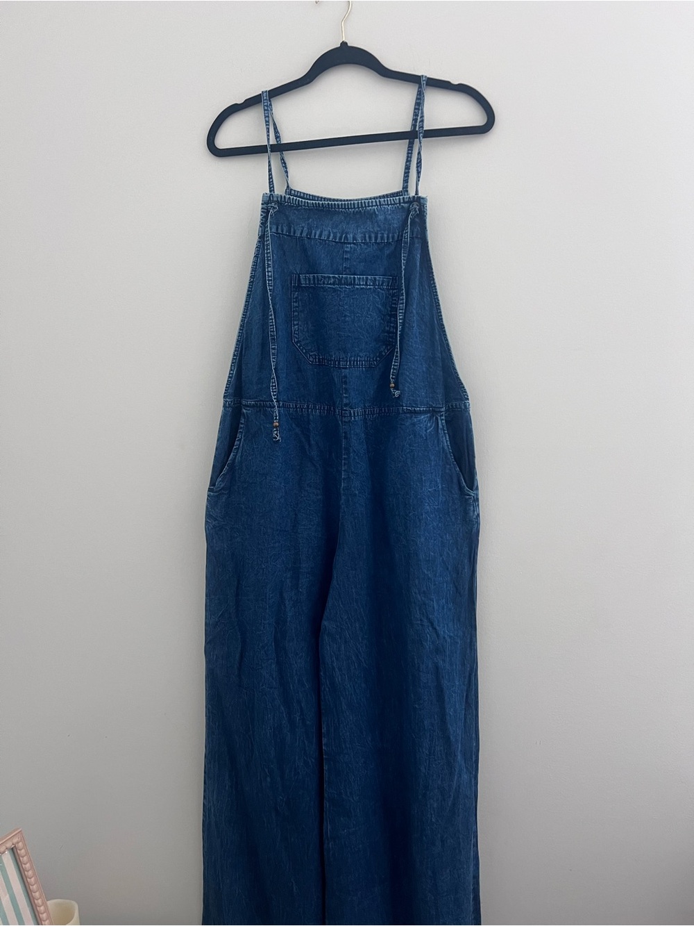 Angie Acid-Wash Blue Denim Jumpsuit with Spaghetti Straps